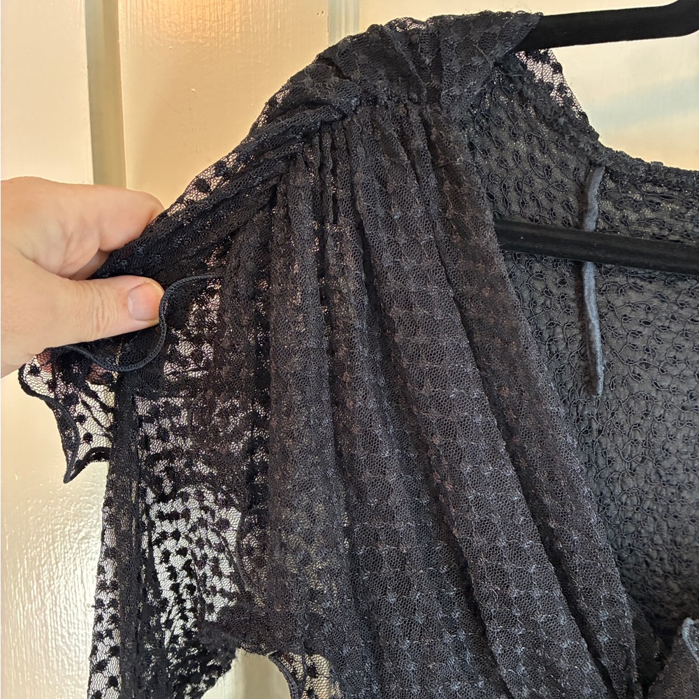 Vintage 80s/90s Sara Mique Black Stretch Swiss Dot Mesh Dress Witchy Whimsigoth - Picture 4 of 17
